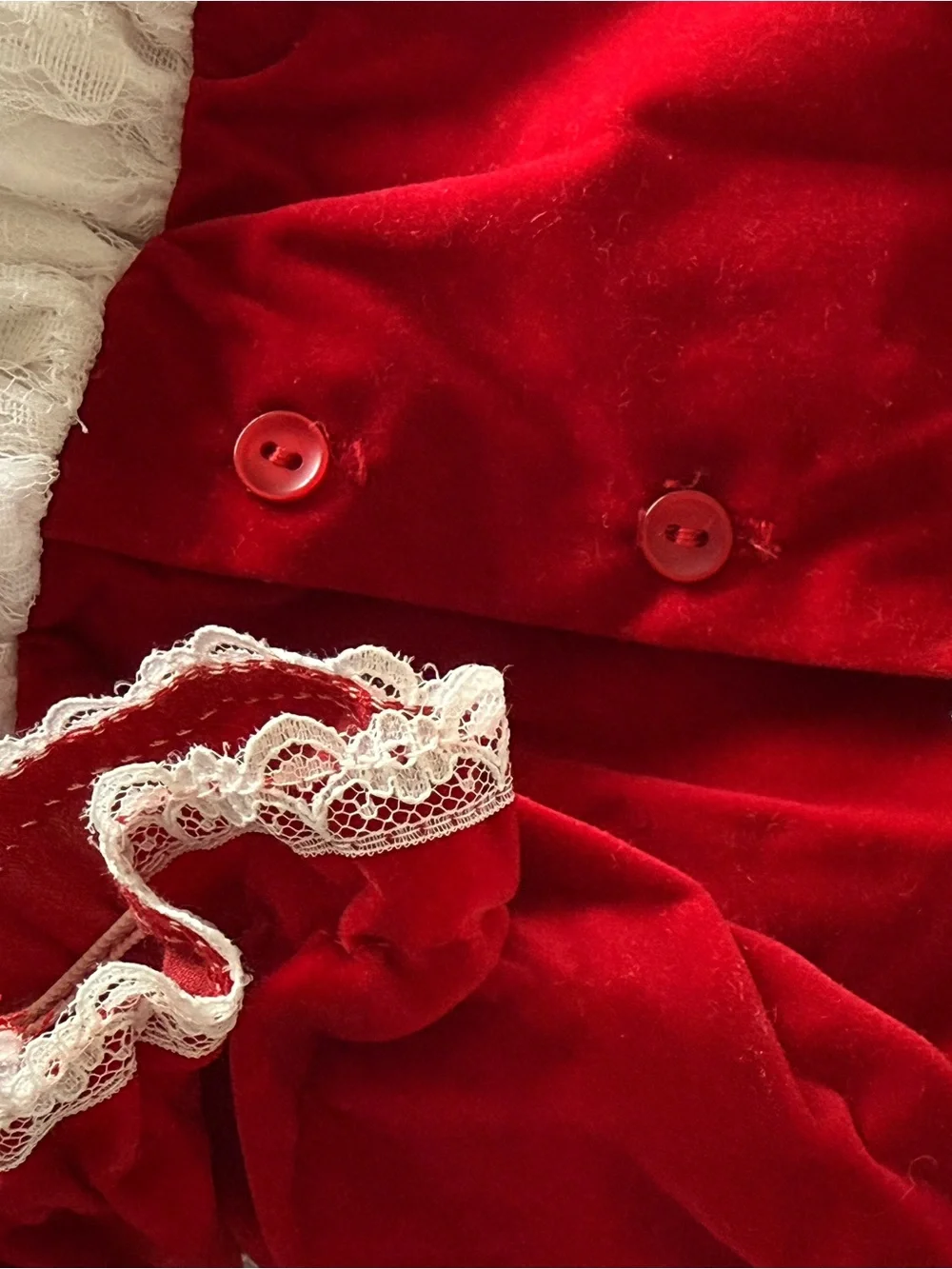Vintage Evy Red Velvet & White Lace Baby Dress, 3-6M, NWT
